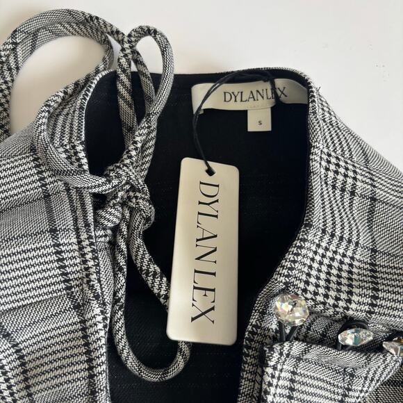 Dylan Lex Wrap Midi Skirt Black Plaid Fringe Trim Preppy Asymmetric Size Small - Picture 5 of 9